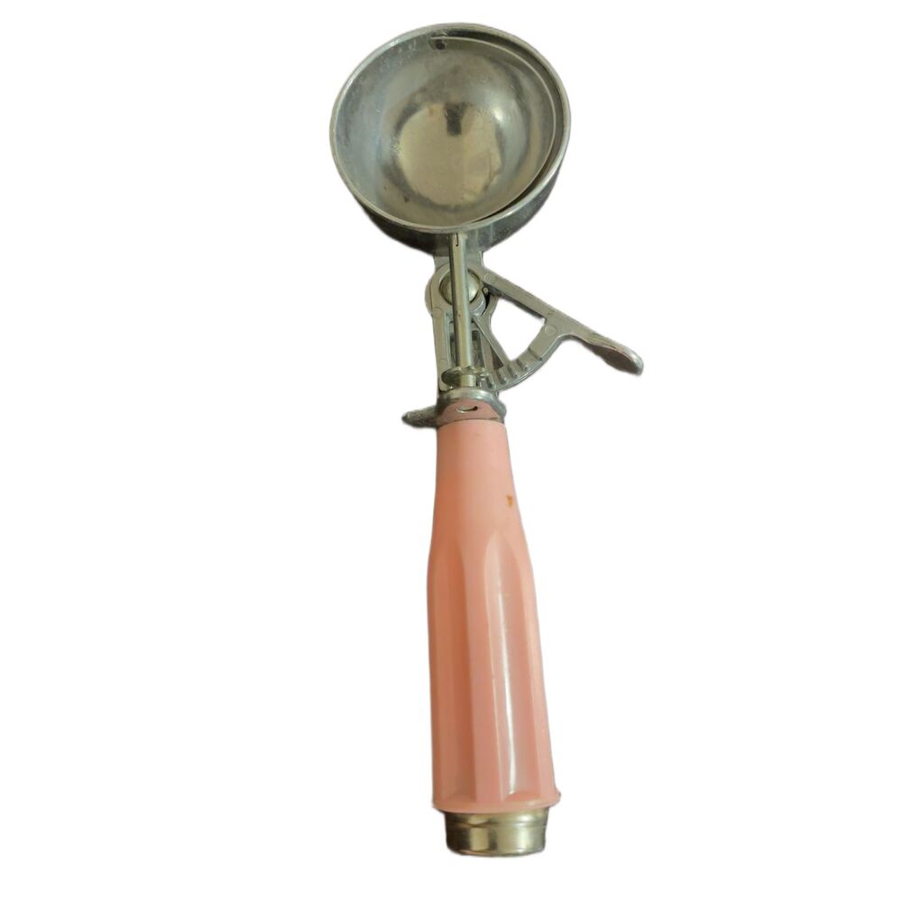Vintage Pink Ice Cream Scoop Disher Retro Kitchen Utensil Mechanical Scoop